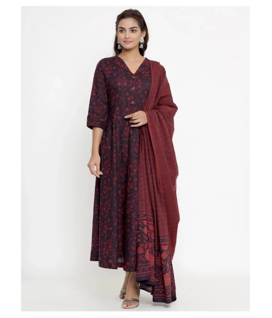 Angiya Maroon Cotton Anarkali Kurti - - XXL