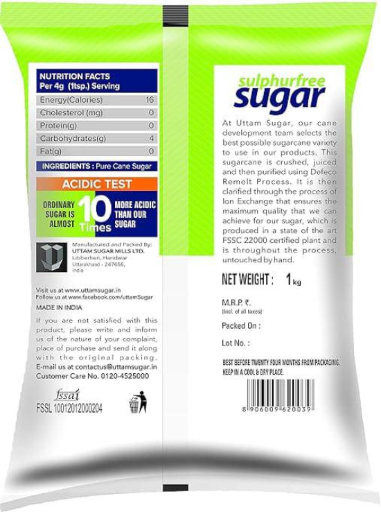 Uttam Sugar | Sulphurless Sugar | White Crystal Sugar | 1 Kg Pack