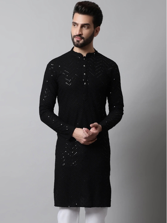 Men Black Embroidered Sequinned Kurtas-XXL / Black