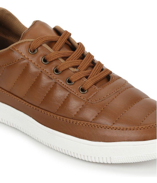 UrbanMark Mens Casual Shoes Faux Leather Sneakers -Tan - None