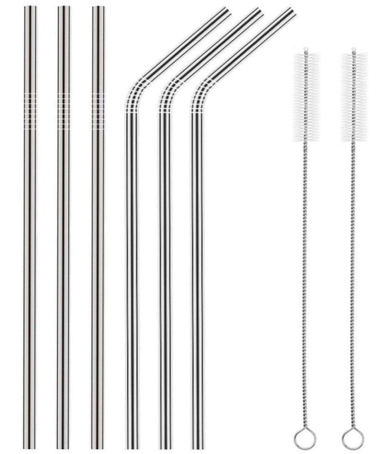 Rangwell Stainless Steel Silver Straws - Silver