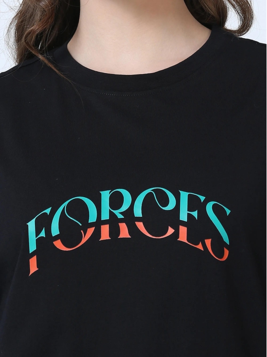 Women FORCES Printed Oversized T-Shirt-S / Black