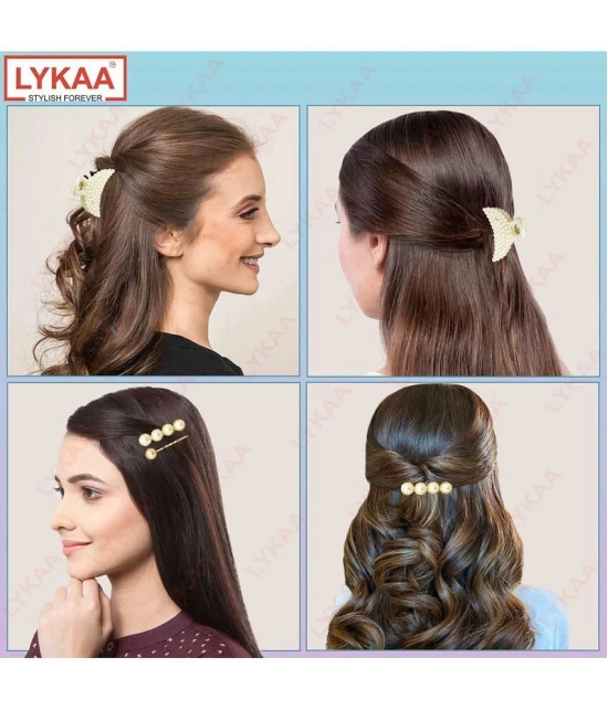 Lykaa Stylish Fancy Pearl Hair Clips, Rhinestone Crystal Golden Hair Pins (Pack of 10) Multicolor - Multi