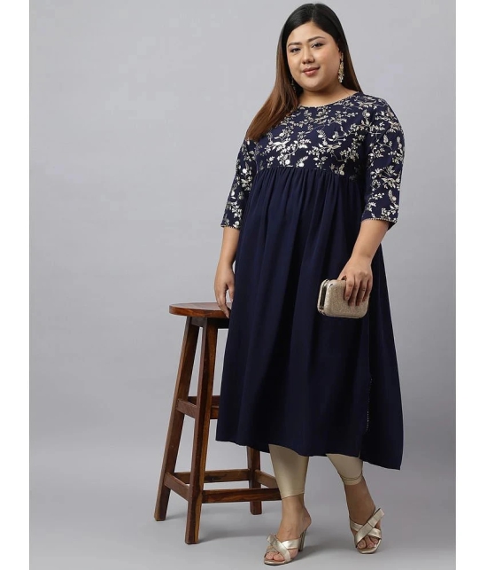 Janasya Crepe Printed Nayra Womens Kurti - Navy Blue ( Pack of 1 ) - None