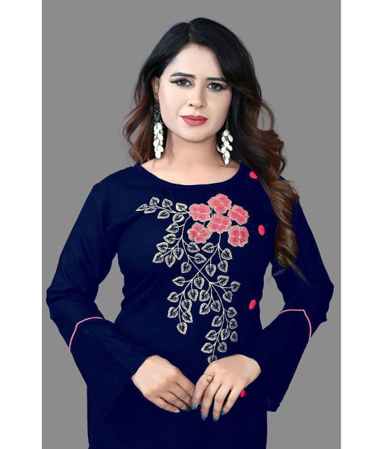 haya fashion - Navy Blue Rayon Women's Straight Kurti ( Pack of 1 ) - None