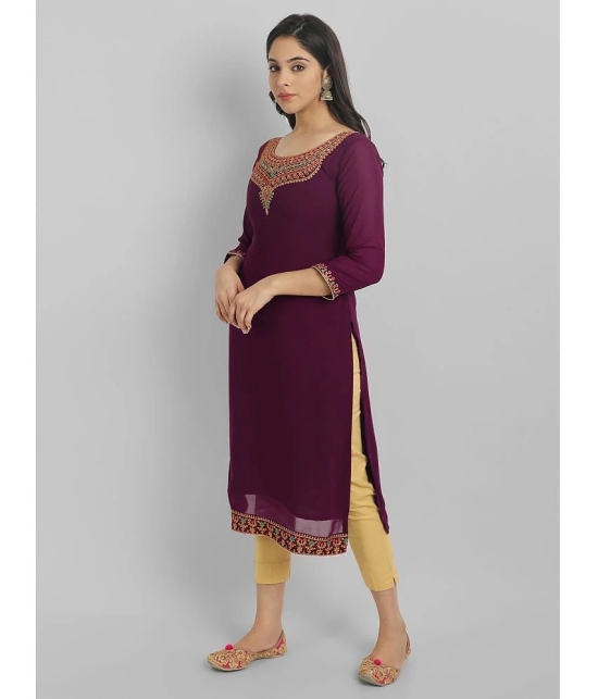 JASH CREATION Georgette Embroidered A-line Womens Kurti - Purple ( Pack of 1 ) - None