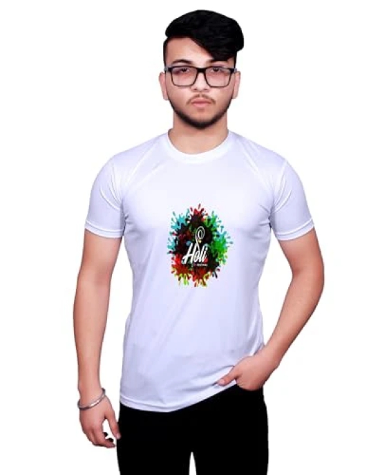 NITYANAND CREATIONS Round Neck White Holi T-Shirt for MEN-HOLI-T-SHIRT-11568-L