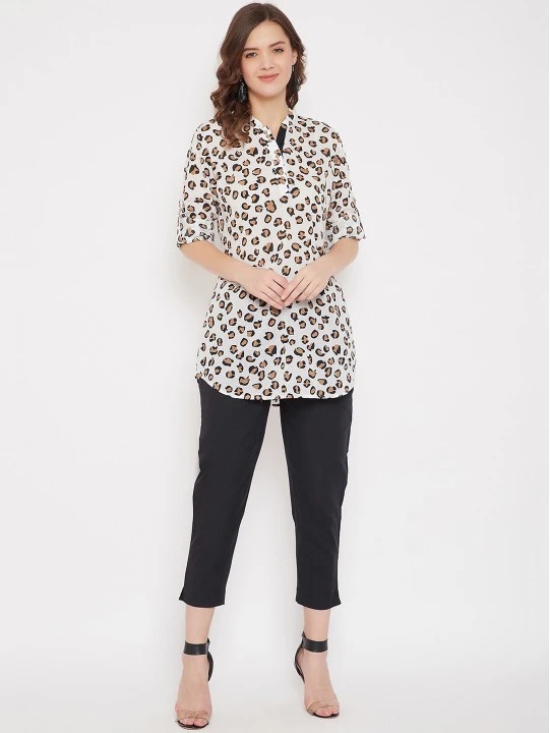 Women White & Black Printed Tunic with Trousers