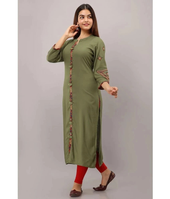 Preksha - Olive Rayon Womens Front Slit Kurti ( Pack of 1 ) - None