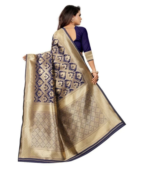 Gazal Fashions - Blue Banarasi Silk Saree With Blouse Piece (Pack of 1)