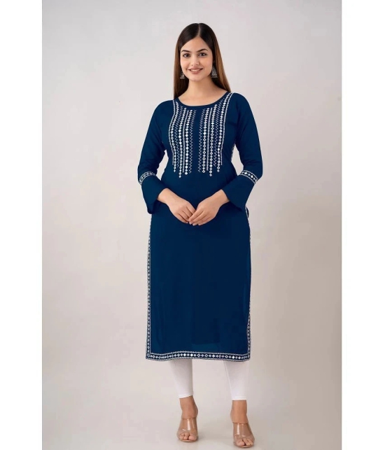 Kapadia - Navy Rayon Womens Straight Kurti ( Pack of 1 ) - None