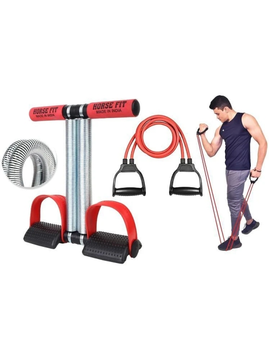 HORSE FIT Double Spring Tummy Trimmer Ab Exerciser and Double Toning Tube for Men and Women - Abs Exercise & Body Toner Equipment for Home Use. Gym & Fitness Kit. - Maroon