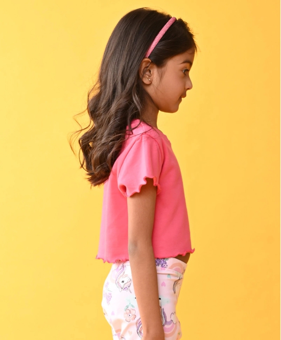 STRIPED RIBBED PINK SUMMER GIRLS T-SHIRT - PINK-9-10 YEARS / 1N / PEACH