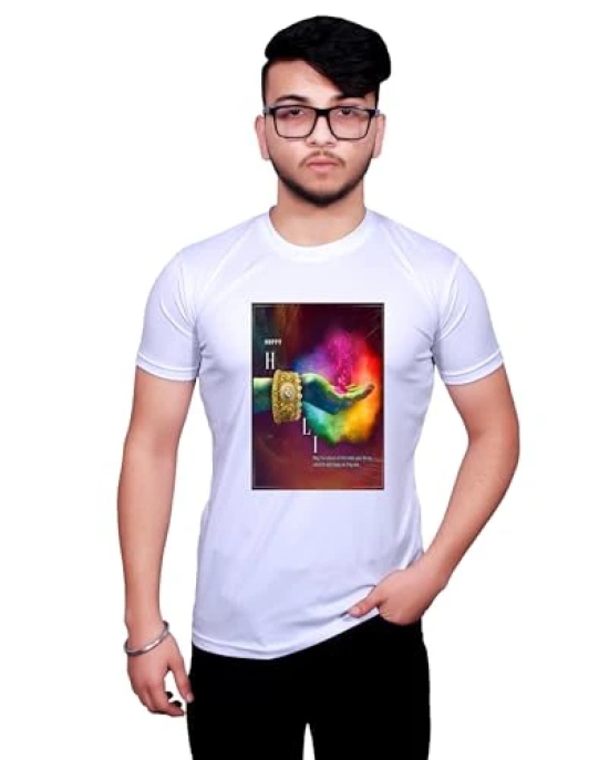 NITYANAND CREATIONS Round Neck White Holi T-Shirt for MEN-HOLI-T-SHIRT-11545-L