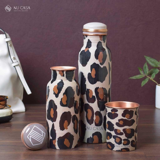 Cheetah Print Copper Bottle - 2 Bottles and 1 Glass