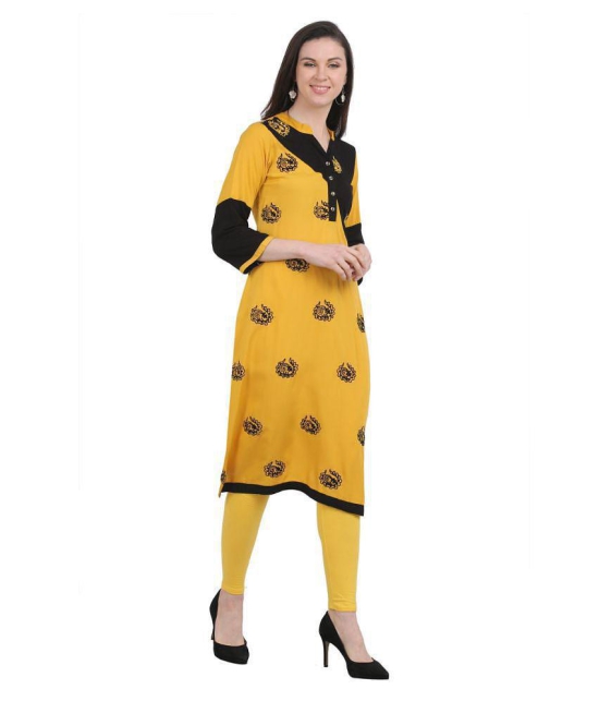 SAAKAA - Yellow Rayon Women's Straight Kurti - M