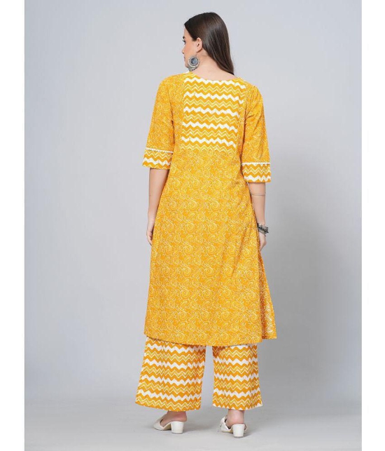 JC4U Cotton Printed Kurti With Palazzo Womens Stitched Salwar Suit - Yellow ( Pack of 1 ) - None