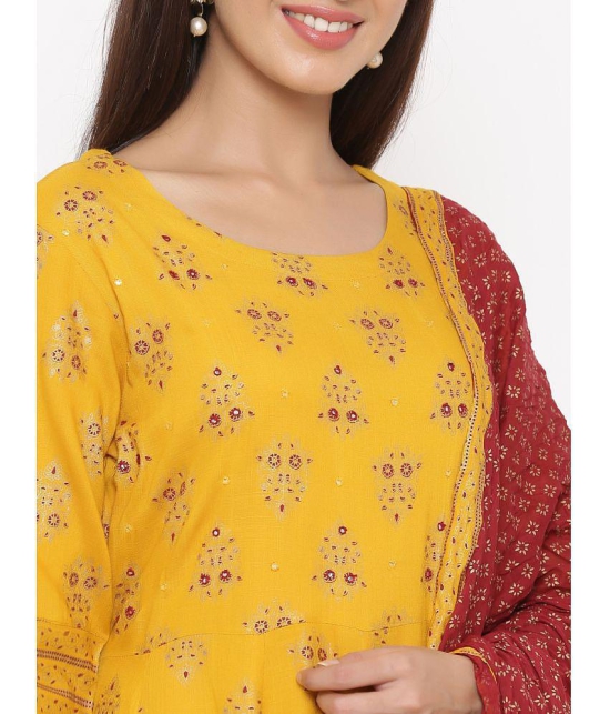 KIPEK - Mustard Rayon Women''s Anarkali Kurti ( Pack of 1 ) - None