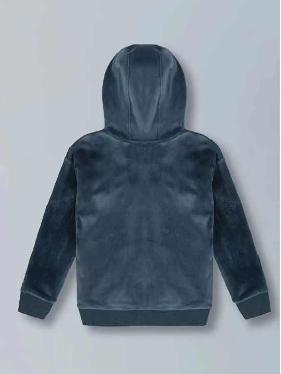 PlumTree Girls Crown Stone Velour Zip Through Hoodie- MidNight Blue - None