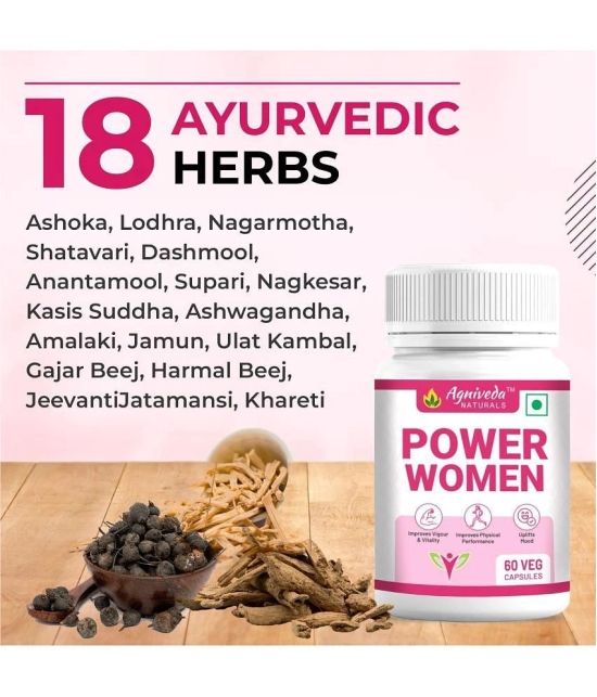 Agniveda Naturals Power Woman | All-Natural Stamina Booster For Women | Ashoka, Lodhra - 60 Caps