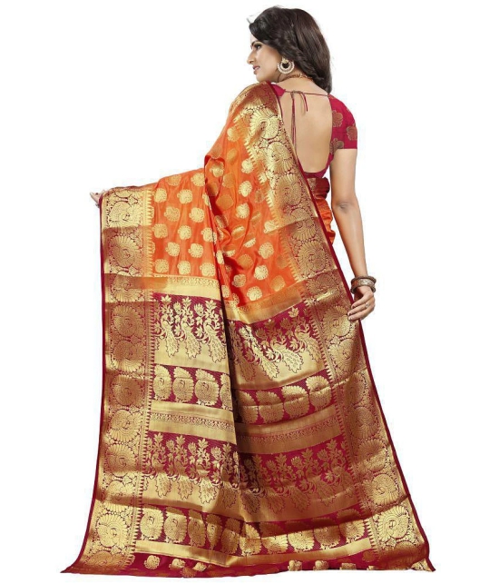 fab woven - Orange Silk Blend Saree With Blouse Piece ( Pack of 1 ) - Orange