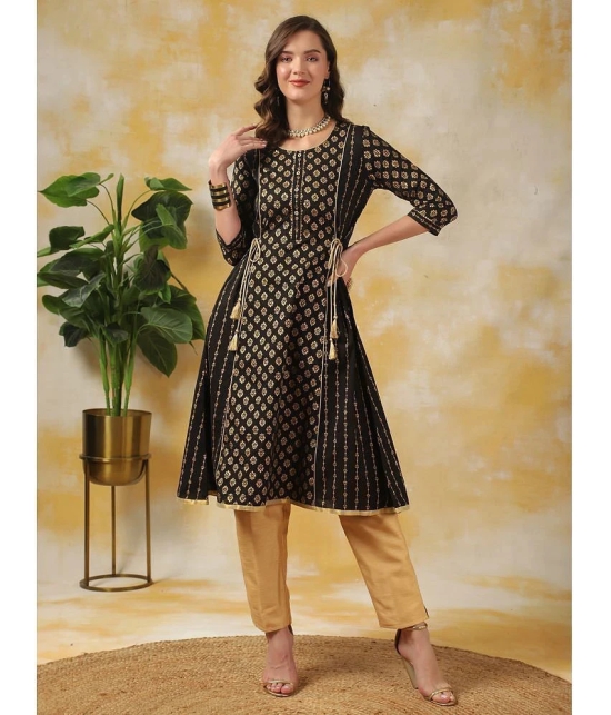 Rangita Women Black Rayon Ethnic Printed Calf Length A-Line Kurti - None