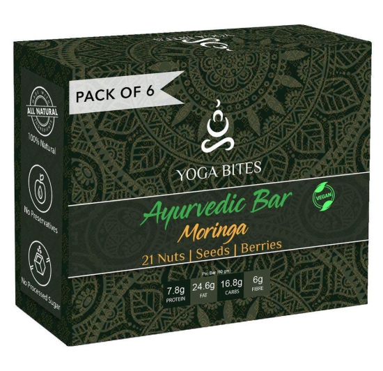 YOGABITES- Ayurveda Bars /Protein Bar /Energy Bar - 21 Nuts , Seeds , Berries with Moringa-60 gm (Pack of 6)?