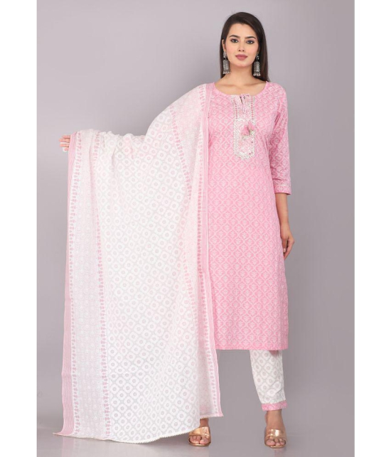 HIGHLIGHT FASHION EXPORT - Pink Straight Cotton Women''s Stitched Salwar Suit ( Pack of 1 ) - None