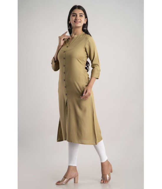 MAUKA - Khaki Rayon Women''s Front Slit Kurti ( Pack of 1 ) - None