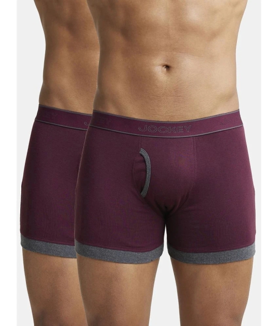 Jockey 1017 Men Super Combed Cotton Rib Solid Boxer Brief-Wine Tasting & Charcoal Melange(Pack of 2) - None