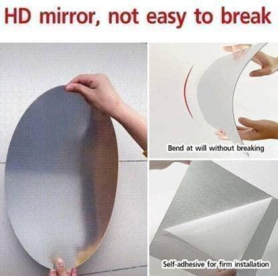 WallDaddy Oval Shape Plastic Mirror For Wall Size (20x30)Cm Flexible Mirror B-DiamondMirror-Free Size