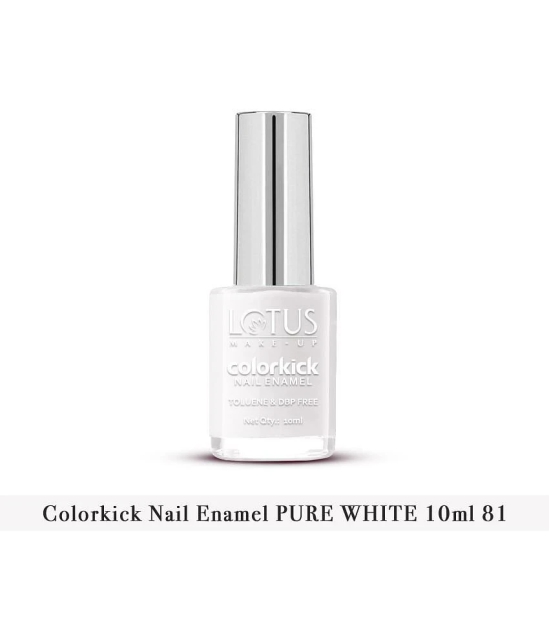 Lotus Make, Up Colorkick Nail Enamel, Pure White 81, Chip Resistant, Glossy Finish, 10ml