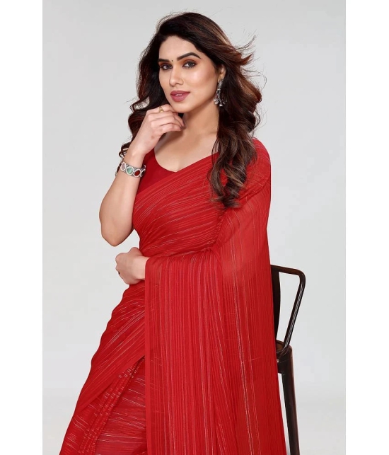 ANAND SAREES Satin Self Design Saree Without Blouse Piece - Red ( Pack of 1 ) - Red