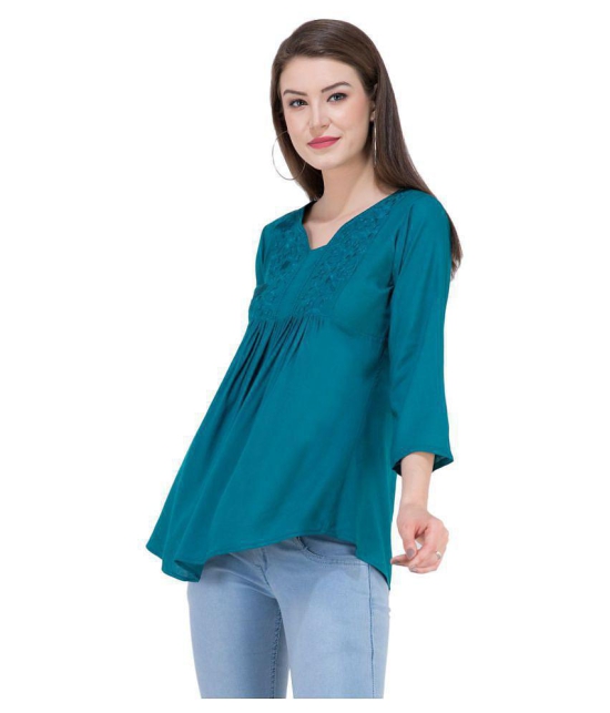 SAAKAA - Blue Rayon Women's A-Line Top ( Pack of 1 ) - XS