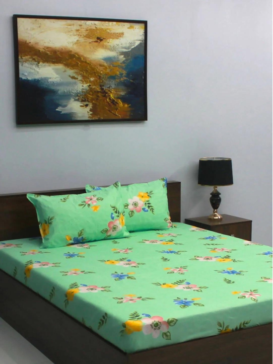 Bombay Dyeing Vista 110 GSM Microfiber Blue Floral Double Bedsheet with 2 Pillow Covers