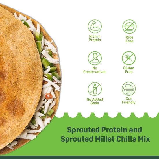 Natible Sprouted Protein & Sprouted Millet Chilla Dosa Mix, Natural Healthy Protein & Fiber-Rich Breakfast No Maida. Pack of 2. 200Gram Each