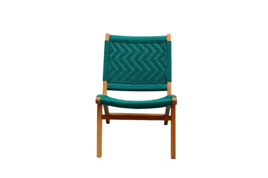 Orchid Homez Hand Woven Lounge Chair Solid Wood Outdoor Chair with Stool (Natural, Pre-Assembled) (Sea -Green)