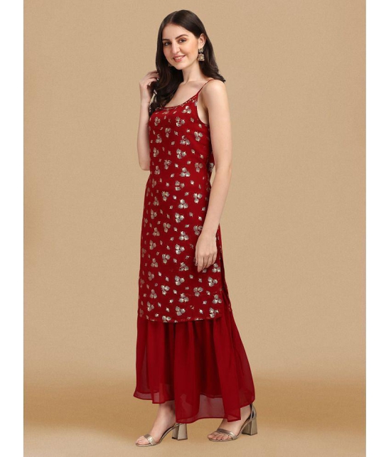 gufrina Georgette Printed Kurti With Sharara And Gharara Womens Stitched Salwar Suit - Maroon ( Pack of 1 ) - None