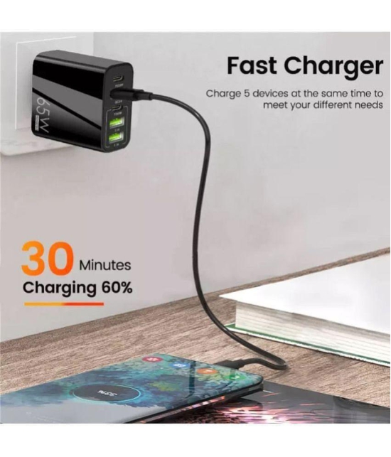 Life Like 65W Fast Charging With 3 Usb And 2 Type C Ports Charger - Black