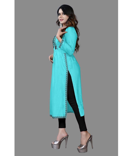 haya fashion - Turquoise Rayon Women's Straight Kurti ( Pack of 1 ) - None