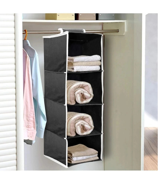 4 Shelf Closet Hanging Organizer,Wardrobe Organizer Clothes Storage Hanger for Family Closet Bedroom, Foldable and Universal Fit (Greu / Black) Packm Of 2