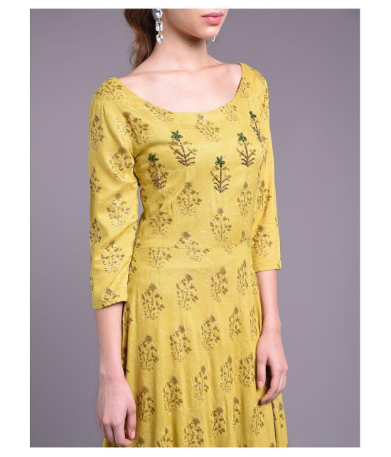 Doriya - Yellow Rayon Women's Flared Kurti - XXL