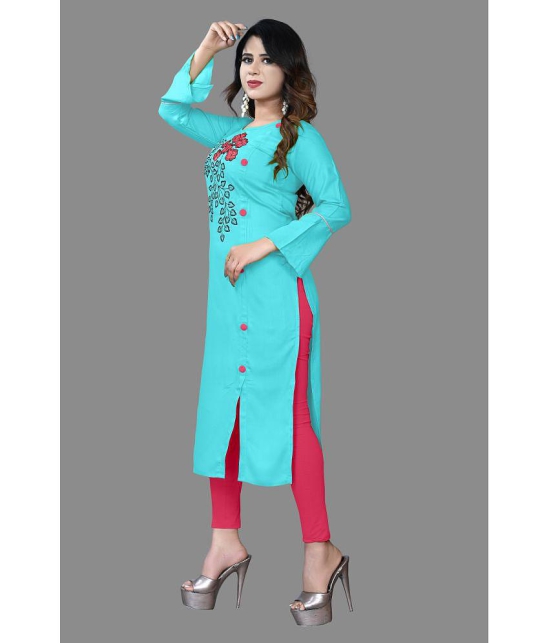 haya fashion - Turquoise Rayon Women's Straight Kurti ( Pack of 1 ) - None