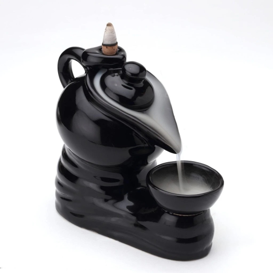 Bodhi House Ceramic Smoke Dropping Fountain Backflow Incense Holder With 20 Incense Cones |Home Decor, Gift | Incense Burner Decorative Showpiece | Aromatherapy (Garden), Black