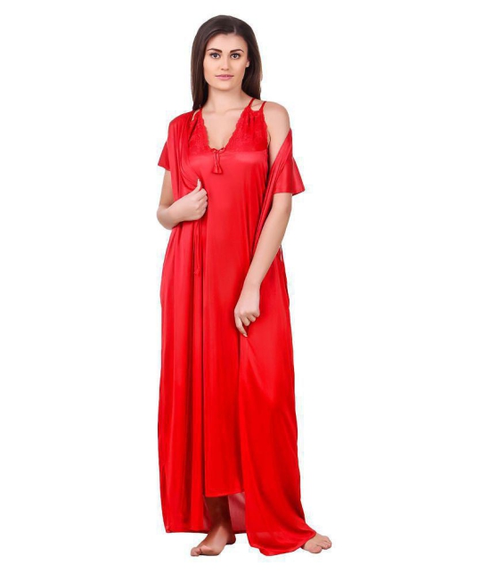 Fasense Satin Nighty & Night Gowns - Red - None