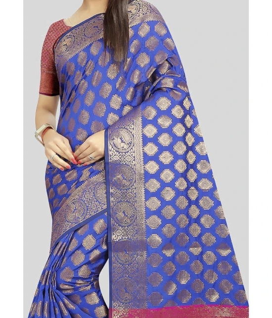 Gazal Fashions - Blue Banarasi Silk Saree With Blouse Piece ( Pack of 1 ) - Blue