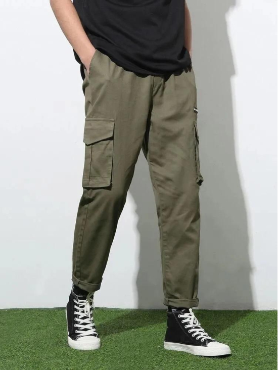 Sprouted Mens Cotton Solid Multipocket Olive Cargo Pant Slim Fit-XXL