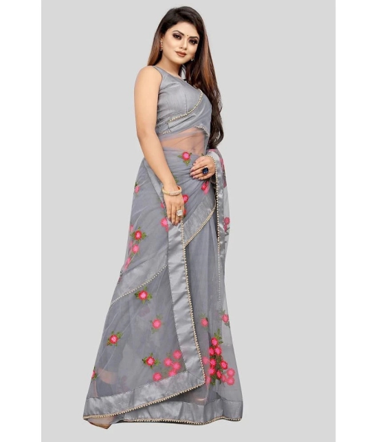 Gazal Fashions - Grey Net Saree With Blouse Piece ( Pack of 1 ) - Grey