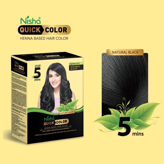 Nisha Quick Color 5 Minute Henna Based Hair Colour Natural Black Hair Dye 60gm Pack of 2, No Ammonia, 100% Grey Coverage