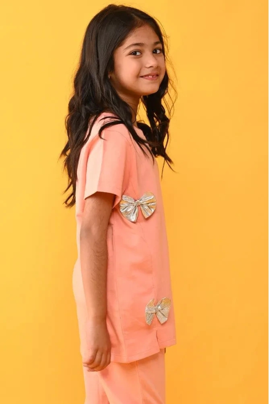 SUMMER PEACH SILVER BOW TOP - PEACH-9-10 YEARS / 1N / PEACH